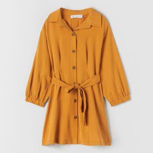 Zara Girl 9 10 Yellow Long Sleeve Shirt Dress Tie Belt